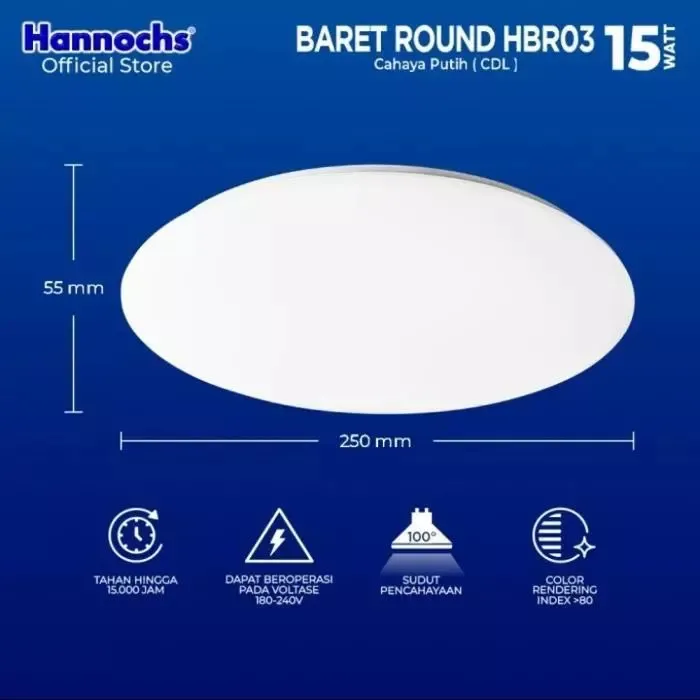 HANNOCHS Lampu LED Baret Round HBR03 Original 15W/20W/30W Cahaya Putih/Kuning Lampu Dekoratif Hemat Energi thumb 3