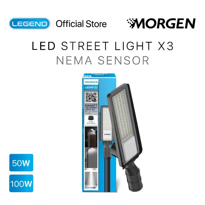 MGSTL61003-NS100K65 : LED STREETLIGHT 100W 6500K NEMA SENSOR X3 LEGEND MORGEN