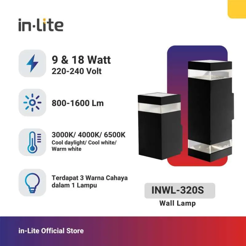 INWL320 WALL LIGHT SQUARE TRICOLOR BODY PUTIH WALL LAMP OUTDOOR