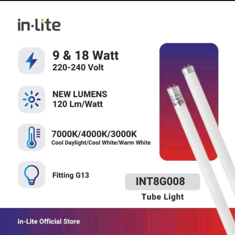 Lampu TL T8 INLITE INT8G008 9W 18W