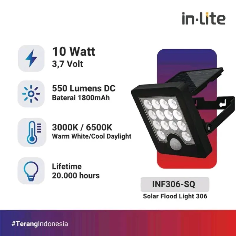 Lampu Sorot LED Solar Floodlight INLITE INF306-SQ 10W