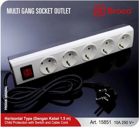 SK 5 Lubang ( Child Protection + Switch W/ Kabel 1,5 m )