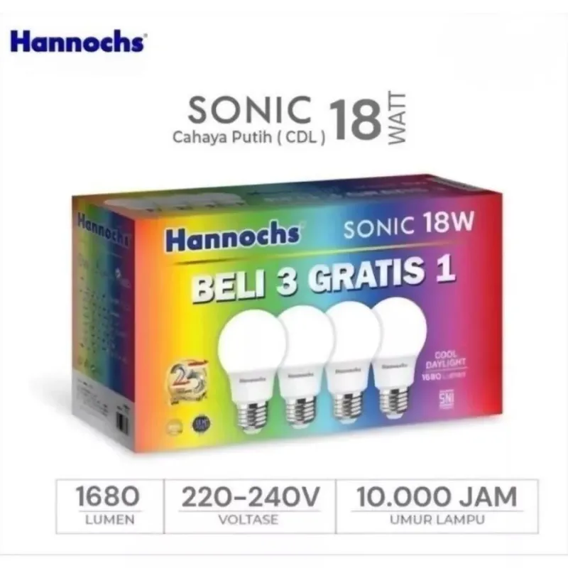 Hannochs Sonic Lampu LED Bulb Multipack Beli 3 Gratis 1 6W/10W/13W/18W Hemat Listrik Cahaya Putih