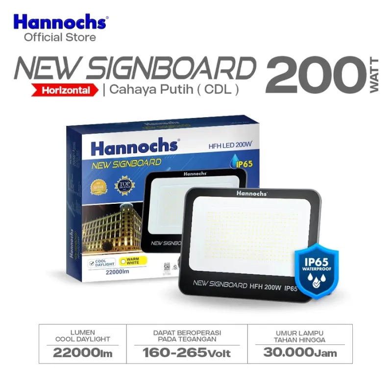 Hannochs Lampu Sorot LED Flood Light New Signboard HFH 150 - 200 Watt Cahaya Putih IP65 Model Horizontal