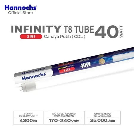HANNOCHS TL LED Infinity T8 Tube Light 2in1 Double End/Single End 9W/18W/40W Cahaya Putih 6500K Original