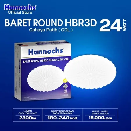 HANNOCHS Lampu Downlight LED Baret Round HBR3D Bunga Mutiara 24W | Putih 6500K & Tricolor