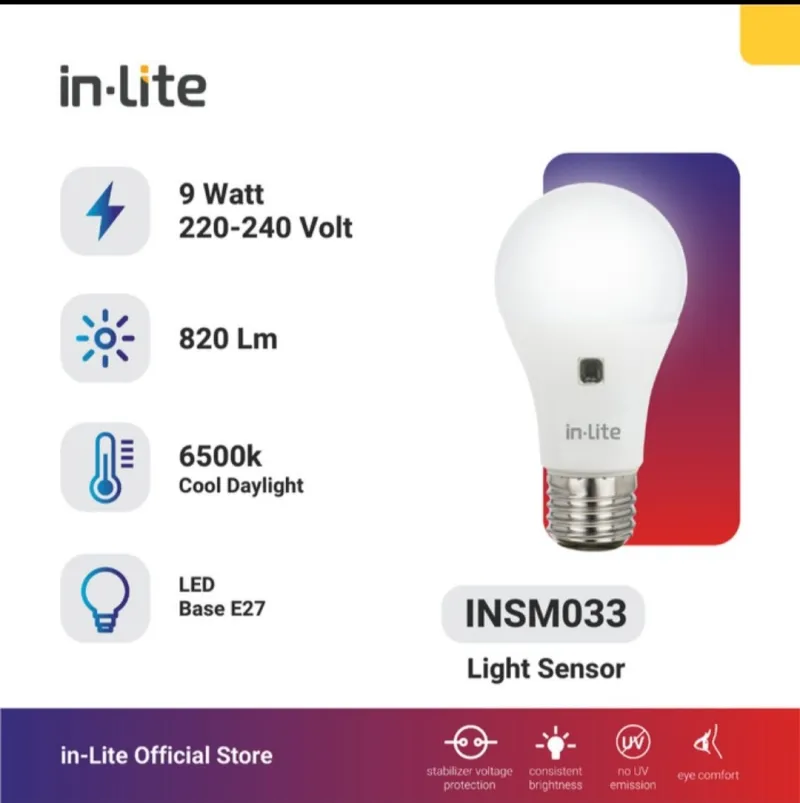 INSM033  BULB LIGHT SENSOR 9W 65K