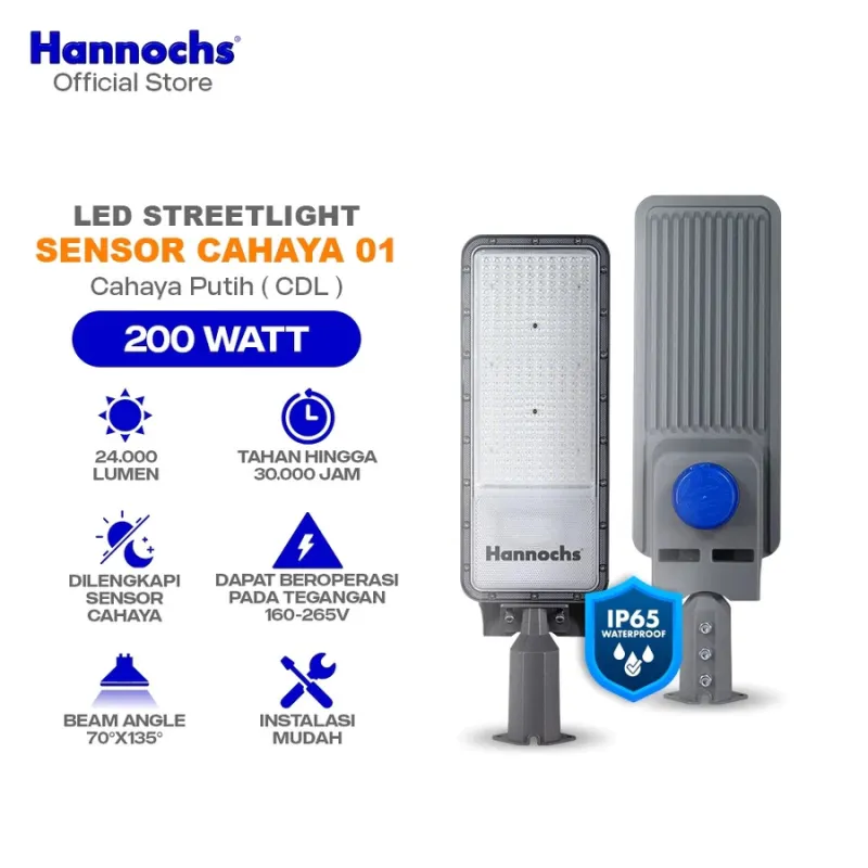 Hannochs Lampu Outdoor LED Streetlight Photocell 50W 100W 150W 200W Cahaya Putih