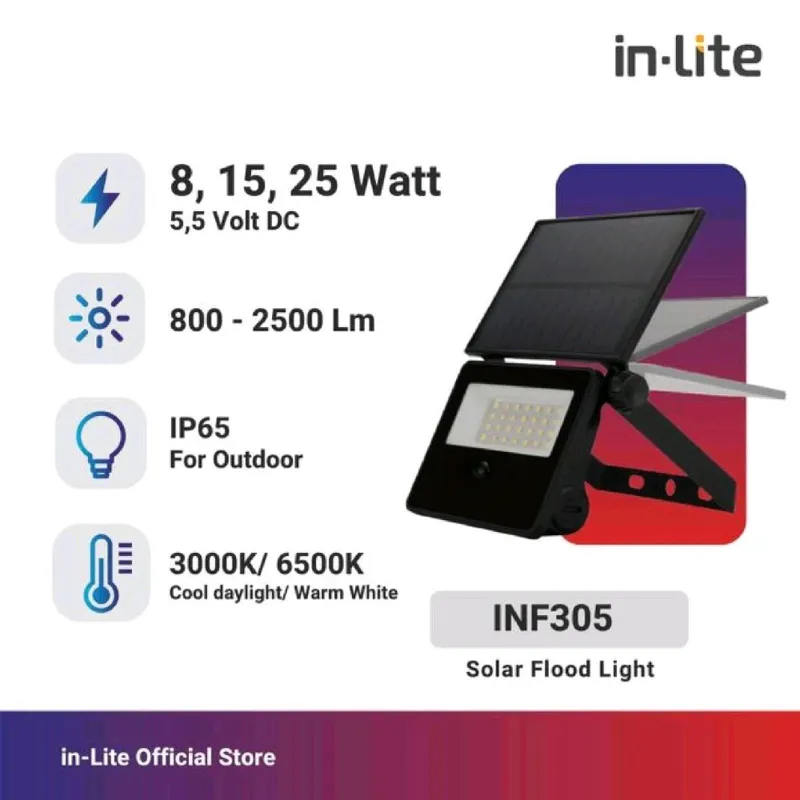Lampu Sorot LED Solar Floodlight INLITE INF305 8W 15W 25W