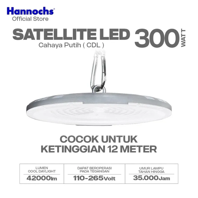 HANNOCHS Lampu Highbay LED Satellite UFO 300W Original Cahaya Putih 6500K Hemat Energi Lampu Industri
