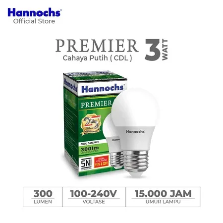 Hannochs Lampu Bohlam LED Premier E27 3W - 18W Putih Warm White Murah Hemat Listrik