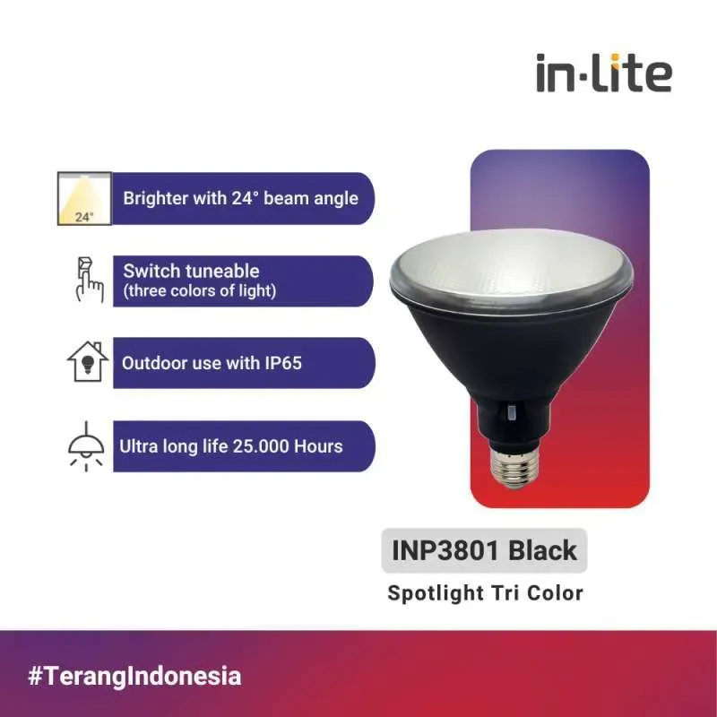 INP3801 PAR 38 LED 15W TRICOLOR BODY HITAM