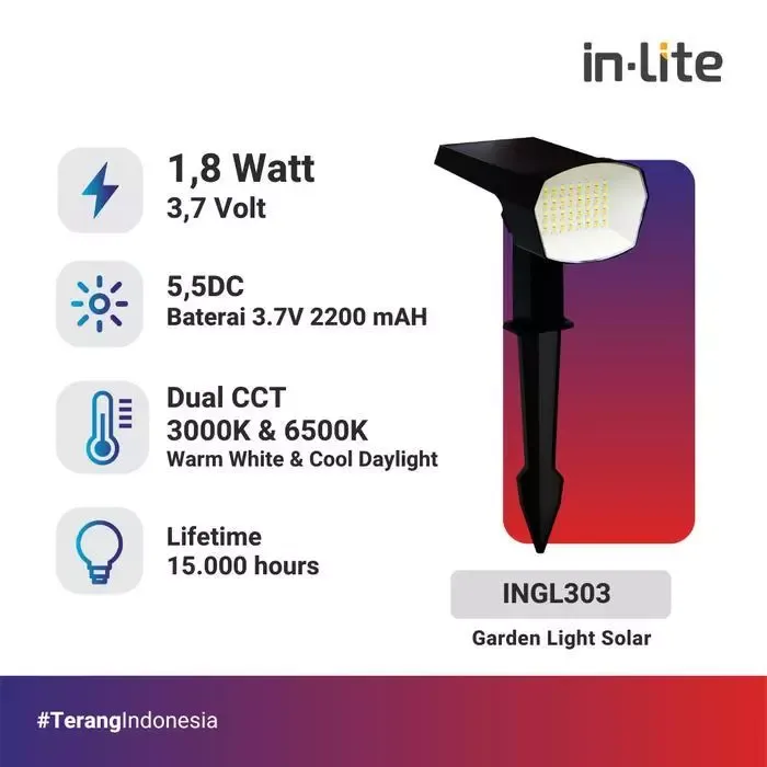 INGL303 GARDEN LIGHT SOLAR 1.8W 2 COLOR