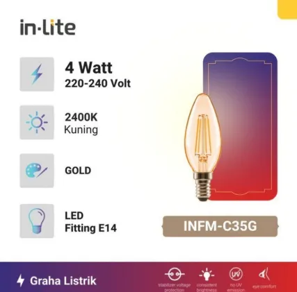 INFM-C35G DIMMABLE FIL C35G E14 2400K GOLD
