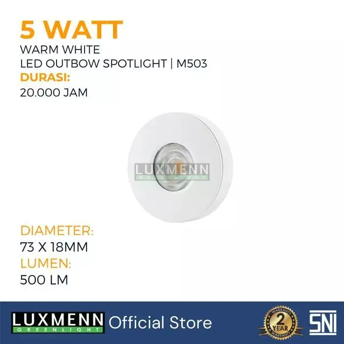 Luxmenn Lampu LED Spotlight Outbow Seri M503 5W Warm White (3000K) HItam Putih Hemat Energi