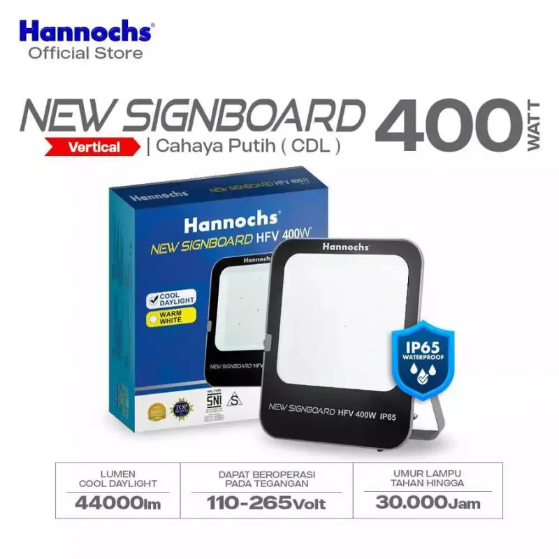 Hannochs Lampu Sorot LED Flood Light HFV 150 W - 400W Cahaya Putih IP65 Signboard Outdoor Model Vertikal