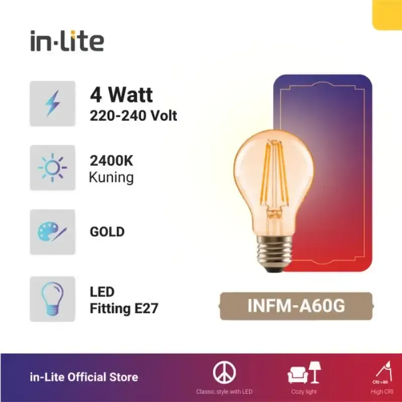 INFM-A60 DIMMABLE FIL A60 E27 4W 2400K GOLD