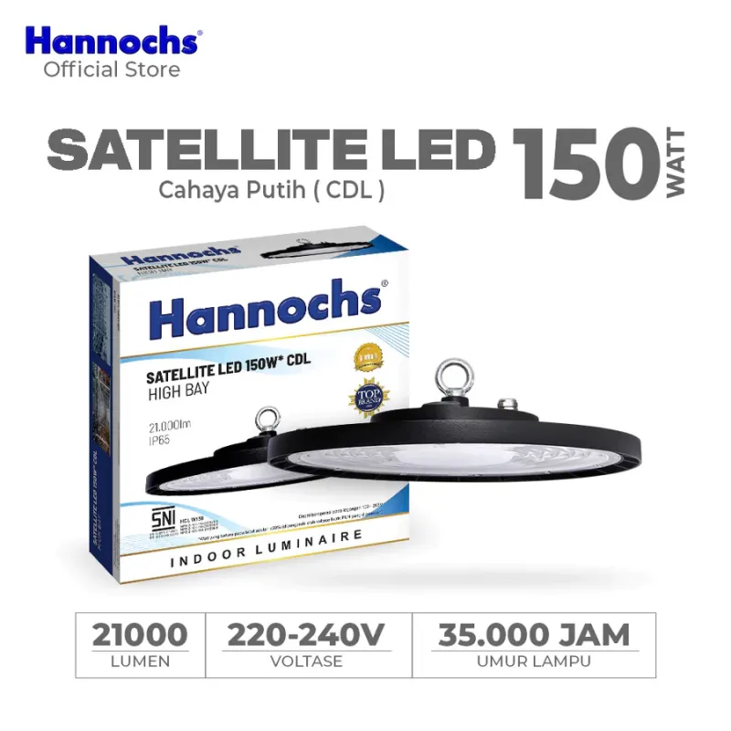 HANNOCHS Lampu Highbay LED Satellite UFO 150W Original Cahaya Putih 6500K Hemat Energi Lampu Industri