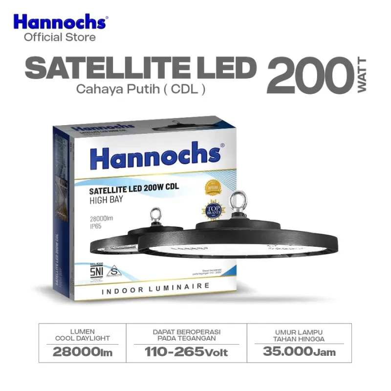 HANNOCHS Lampu Highbay LED Satellite UFO 200W Original Cahaya Putih 6500K Hemat Energi Lampu Industri