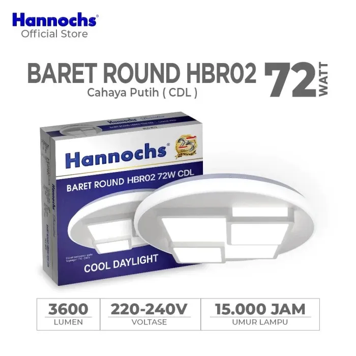 HANNOCHS Lampu Downlight LED Baret Round HBR02 72W Hemat Energi Cahaya Putih (6500K)