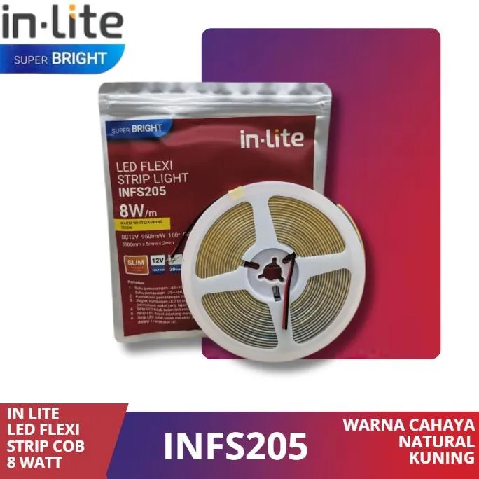 INFS205 : FLEXI STRIP COB 12V 8W IP20 @5M L. STRIP & TRAVO OUTDOOR