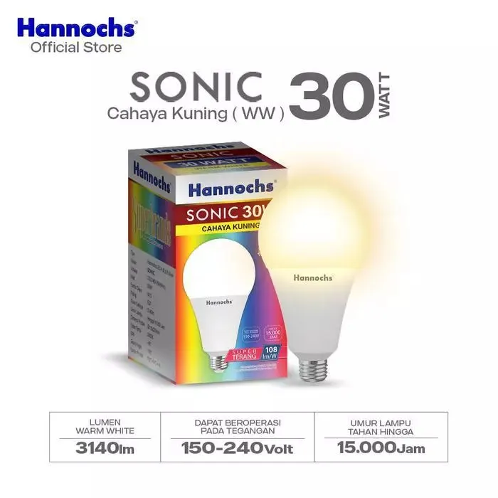 Hannochs Lampu Bohlam LED Sonic 3W–30W Cahaya Kuning Hemat Listrik Super Terang