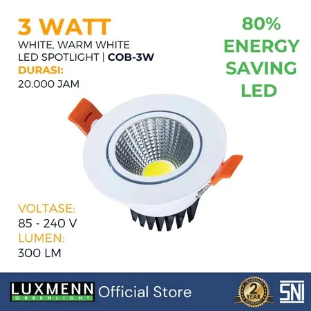 Luxmenn LED Spotlight Seri COB Lampu Sorot 3W 5W 7W Downlight Hemat Energi Warm White (3000K) Natural White (4000K) White (6500K)