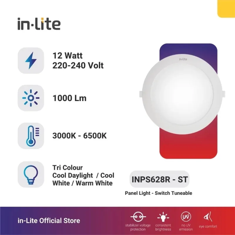InLite Lampu Panel LED 3 Warna INP628R Switch Tuneable 3 Warna Warm Cool Natural White Hemat Energi