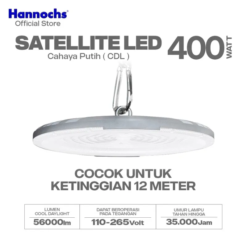 HANNOCHS Lampu Highbay LED Satellite UFO 400W Original Cahaya Putih 6500K Hemat Energi Lampu Industri