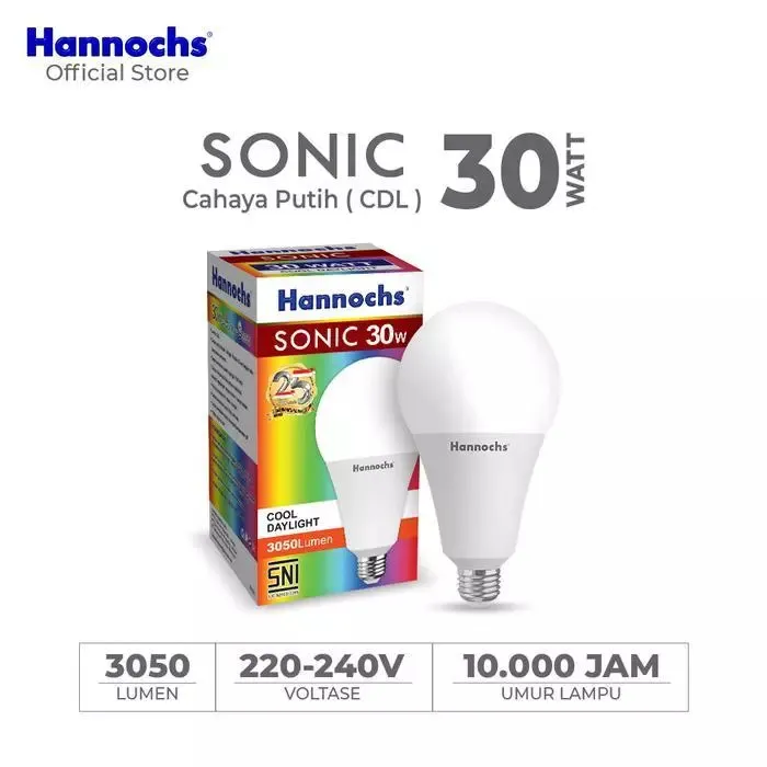 Hannochs Lampu Bohlam LED Sonic 3W–30W Cahaya Putih Hemat Listrik Super Terang