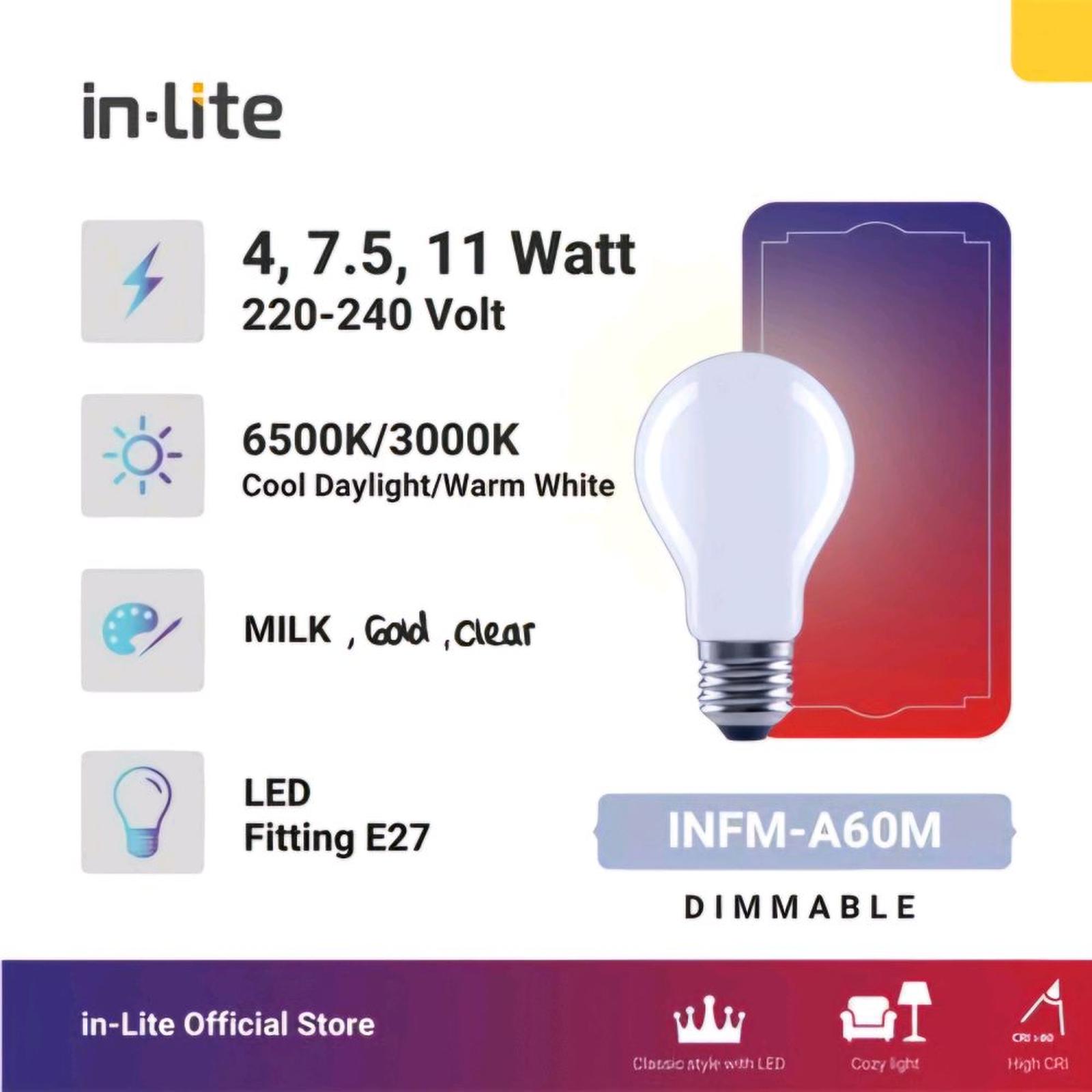 Lampu Filament LED Dimmable E27 INLITE INFM-A60 - 4,7.5,11W,